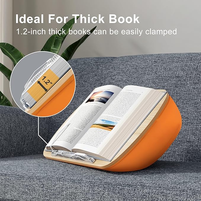 Beanbag Base Book Stand and Comfortable Book Pillow Stand for Bed,Desk,Sofa ERGONOV Reading Pillow Stand for Kindle,iPad,Tablet Minimize Neck Strain Perfect Idea for Book Lovers(Orange)