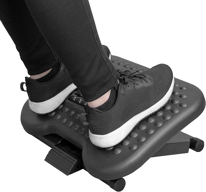 Mount-It! Ergonomic Under Desk Footrest | Massaging Foot Rest Support | Tilting Footrest with 3-Level Height Adjustment | Under Chair Office Footrest
