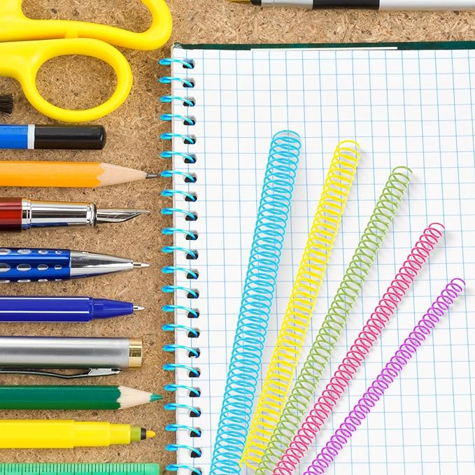 Leinuosen 120 Pack Plastic Spiral Binding Coils Kit Spirals Multi Size Coils for Binding Binder Combs Spines(1/4 5/16 3/8 1/2 5/8 3/4 Inch,Colorful)