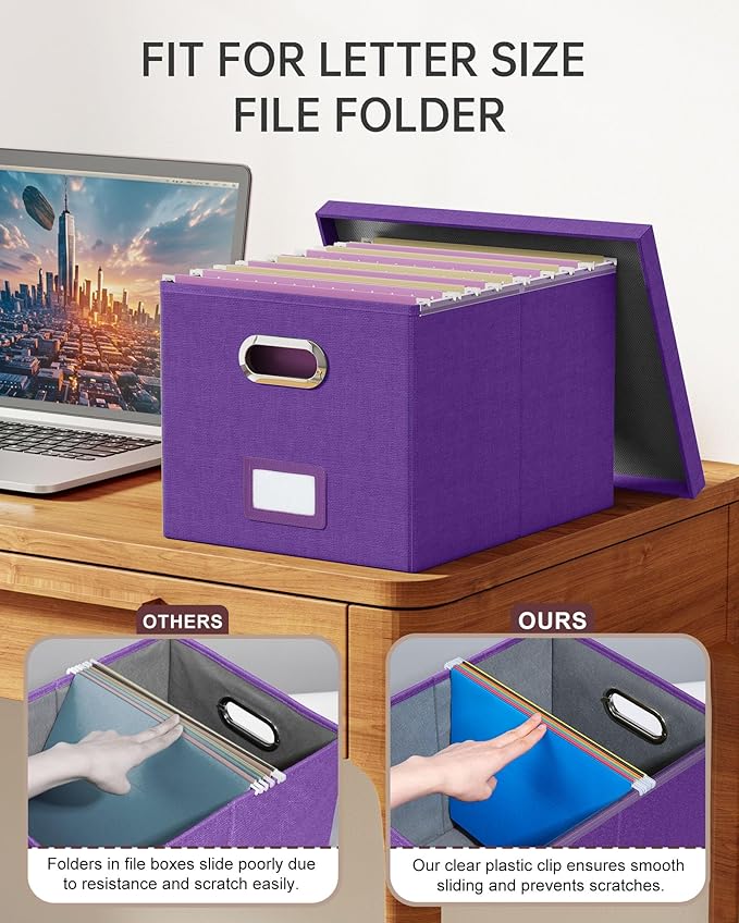 Oterri File Organizer, File Box, File Cabinet for Letter File Folder Storage, Hanging File Organizer for Office/Decor/Home,Document Organizer, 1 Pack,Purple-Box Only