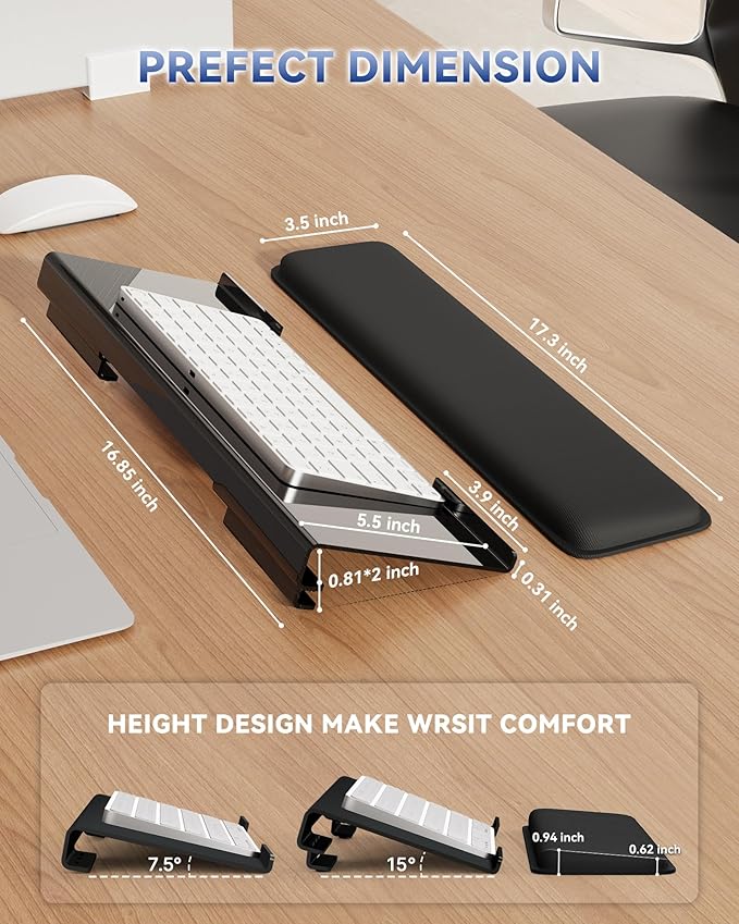 Computer Keyboard Stand for Desktop, 2-Level Height Adjustment Keyboard Wrist Rest, Non-Slip Key Board Riser Pad for Office, Gaming, and Home Desks