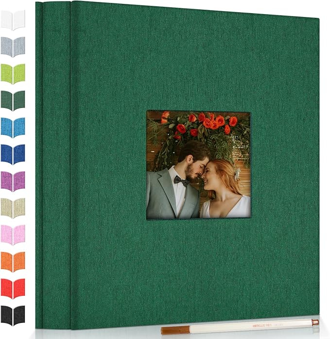 Photo Album Self Adhesive Scrapbook Album for 3x5 4x6 5x7 8x10 Pictures,120 Pages Linen Cover with Display Window DIY Photo Book,Ideal Gifts for Family Travel Wedding Baby