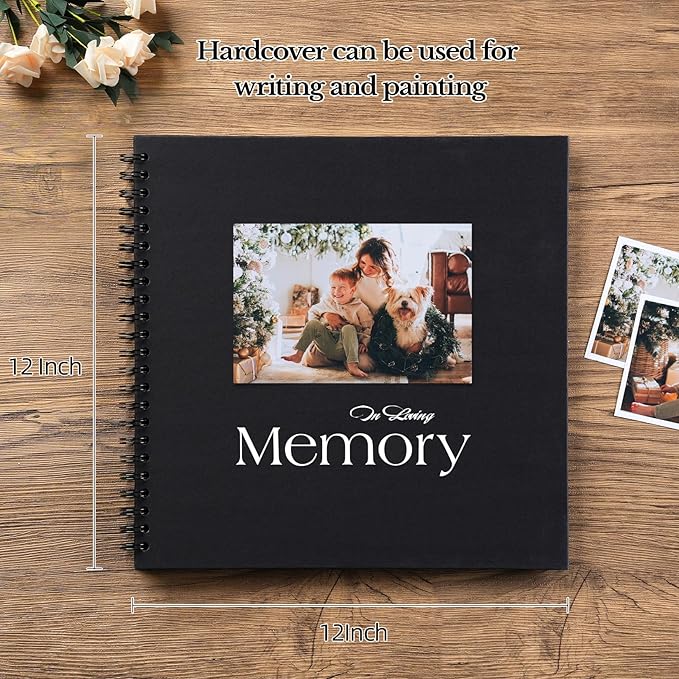 potricher 12 x 12 Inch DIY Scrapbook Album 40 Pages Hardcover Kraft Paper Scrap Book Photo Albums Memory Book for Wedding and Anniversary Family (Black, 12 Inch)