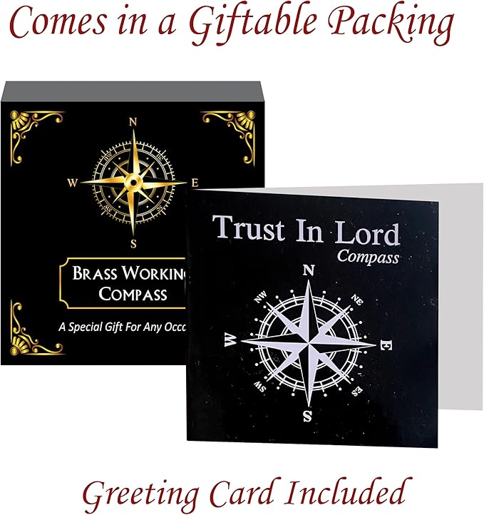 Trust in The Lord with All Your Heart -Proverbs 3: 5-6 Quote Engraved Compass with Wooden Box, Baptism Gifts for Boys, Inspirational Gifts Men, Graduation Day Gifts, First Communion Gifts