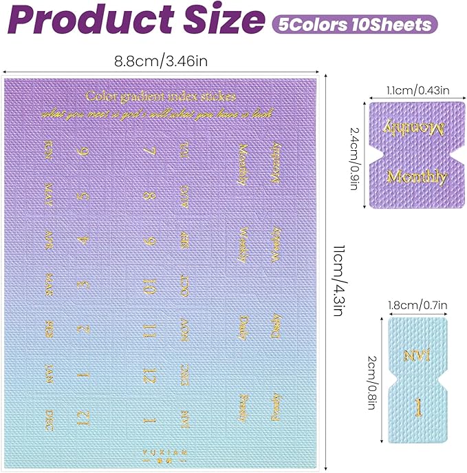 10 Sheet Monthly Tabs for Planners, Gradient Color Monthly Planner Tabs, Self-Adhesive Month Dividers Notebook Index Planner Tabs for Journal, Notebook, Agendas, Organizers, Office Supplies