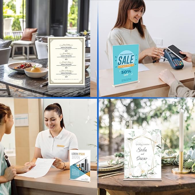 6 Pack Acrylic Sign Stands 8.5 x 11, Clear Double Side T Shape Acrylic Table Signs for Displaying, Flyer Holder Paper Card Holder for Office Business Store Mall Restaurants