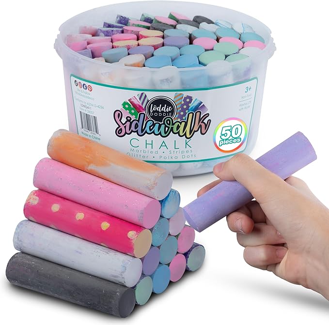Loddie Doddie-Bucket of Sidewalk Chalk-Long lasting Non-Toxic Jumbo Sticks- Reusable Bucket for hours of fun and creativity with easy clean up! (Multi)