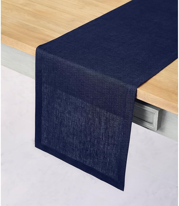 Solino Home Linen Navy Blue Table Runner 36 Inches - 100% Pure Linen Small Table Runner 14 x 36 Inch Ideal for Dresser and Coffee Tables - Fall, Autumn, Thanksgiving, Christmas, Holiday, Winter - Fete