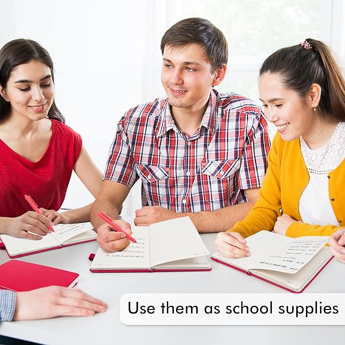 feela 24 Pack Journal Notebook for Work, Business Notebook Bulk Hardcover Lined Writing Journal with Pen Holder for Men Women Note Taking, with 24 Black Pens, 120 GSM, 5.1”x8.3”, A5, Berry