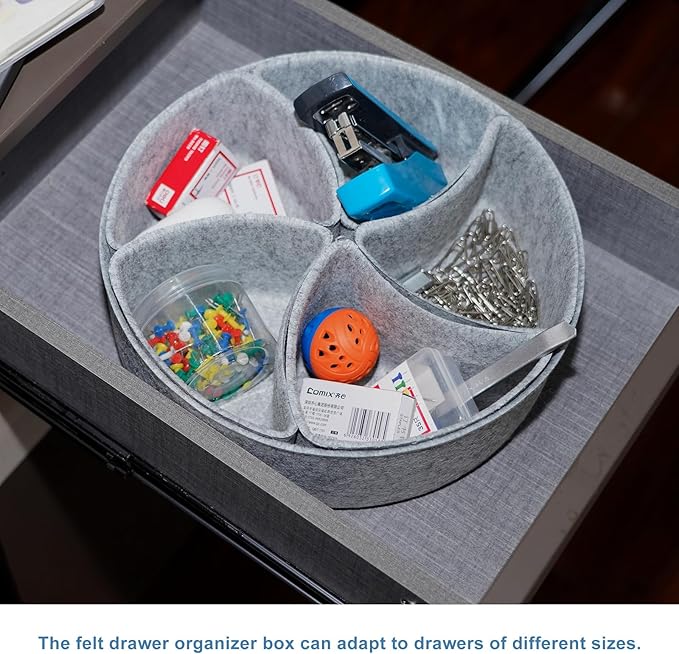 Felt Desk Drawer Organizer Tray,8 Pack Office Desk Drawer Dividers,Felt Drawer Round Storage Box For Saving Space,Makeup Drawer Organizer Bins.(Light Gray)