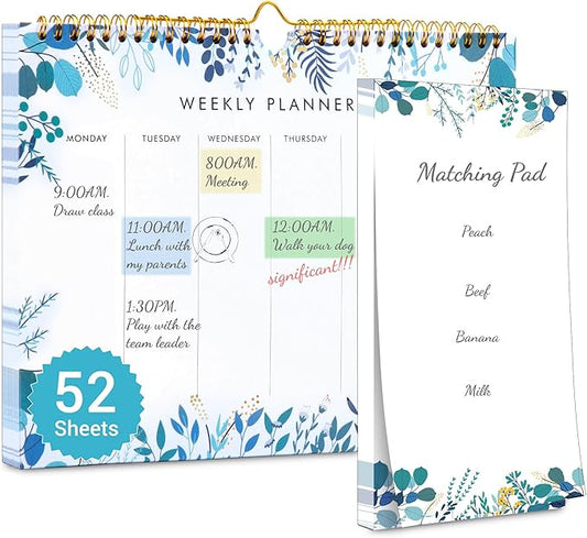 8.5x11 Weekly Planner Notepad Undated To Do List Note pad 52 Weekly Desk Wall Planner Calendar Hangble Daily Planning Pad for Work,Home,School,Ofiice Supplies,Matching 44 Notepad,Blue