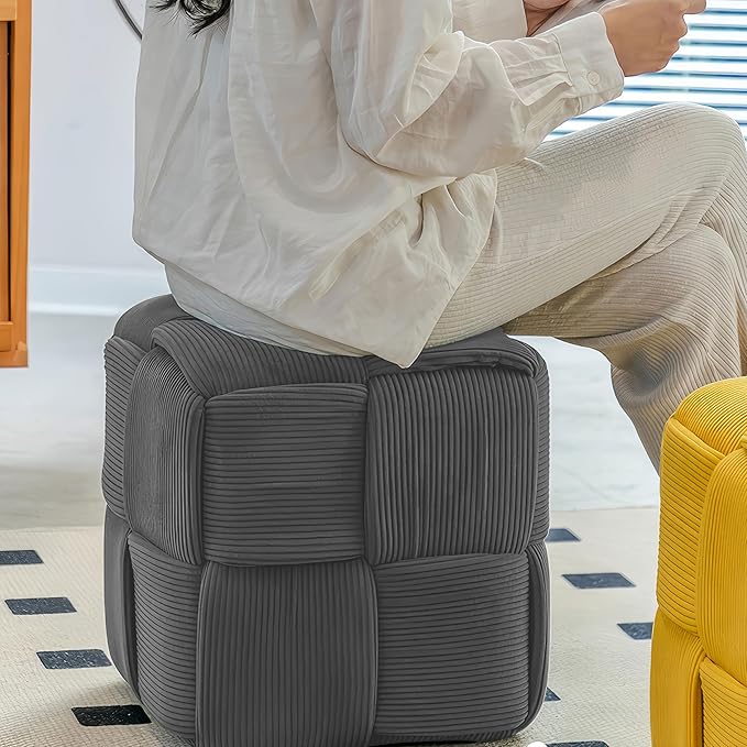 Ottoman Foot Rest Soft and Comfortable Ottoman Square Corduroy Woven Design Sofa Stool (Grey)