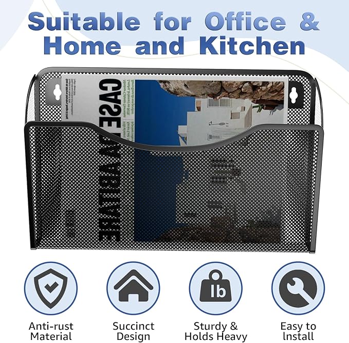 Wall File Organizer,Hanging Wall Mounted File Folder Binder Holder Mail Organizer for Office,Home and School Supplies