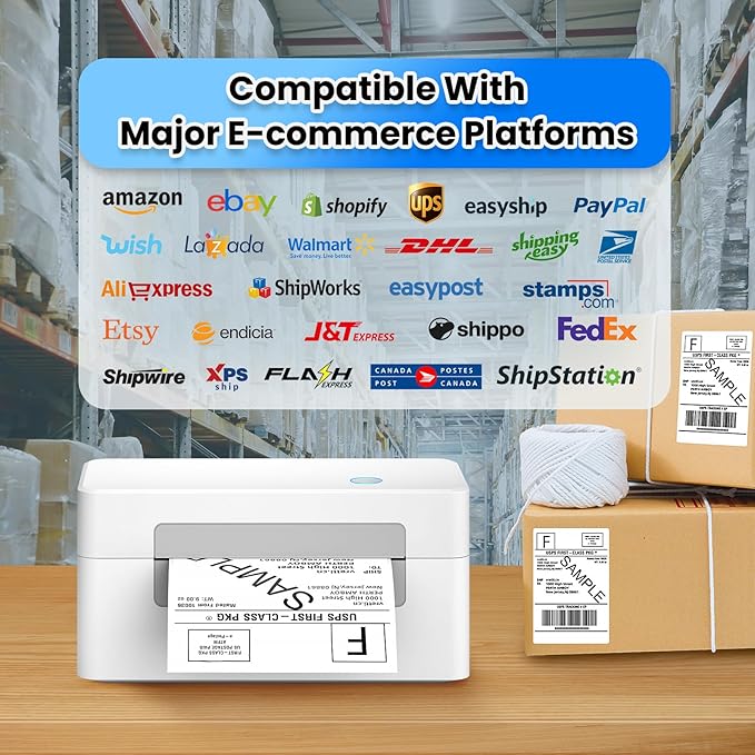 vretti USB Shipping Label Printer - 4x6 Thermal Label Printer for Small Business, Compatible with Windows,Mac,Linux and ChromeOS, Supports Barcodes, Shipping Labels, Mailing Labels, Etc.
