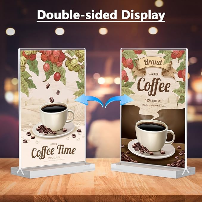 MaxGear 4x6 Acrylic Sign Holder 12 Pack, Double Sided Display Stand, Clear Paper Holder Picture Frame, Plastic Menu Stand Photo Frame for Stores, Restaurants, Hotels, Office