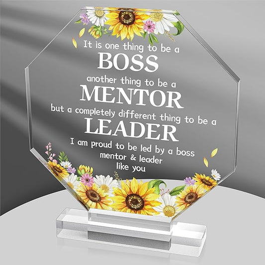 Yopyame Sunflower Boss Gifts Acrylic Boss Day Gifts for Women Appreciation Gifts for Leader Mentor Office Desk Decor Sign Paper Weight Decorative for Boss Birthday Funny Paperweights Work Gifts