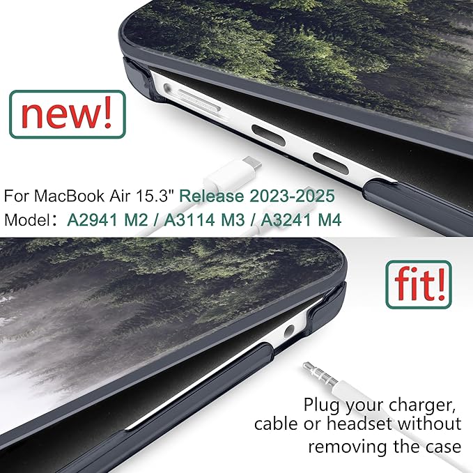 DONGKE Compatible with M4 MacBook Air 15 inch Case 2025 2024 2023 A3241 A3114 A2941 M3 M2 Liquid Retina Display Touch ID, Plastic Hard Case & Keyboard Skin & Screen Protector- Forest