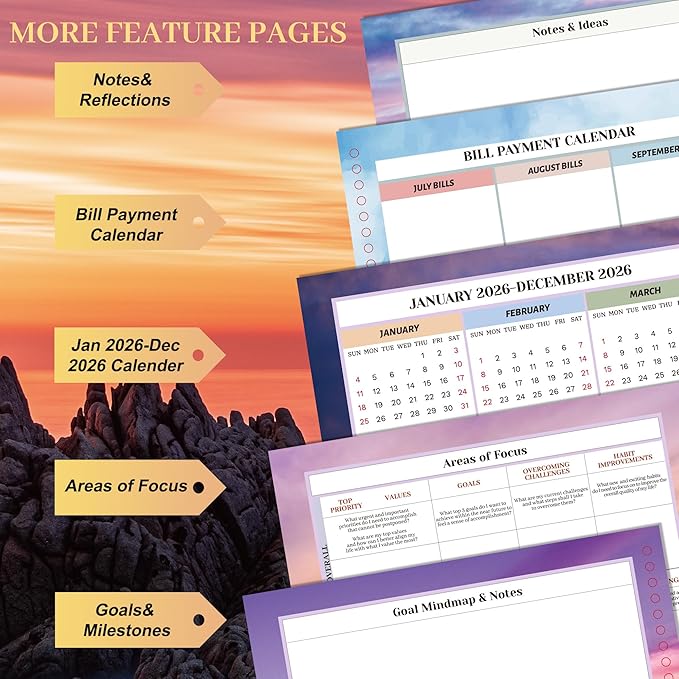 CAGIE 2026 planner Weekly and Monthly Jan 2026-Dec 2026 Hardcover Hourly Daily Planners for Women 26 Calendar Planner with Stickers Spiral Bound Yearly Agenda, 8.5 x 11, Purple