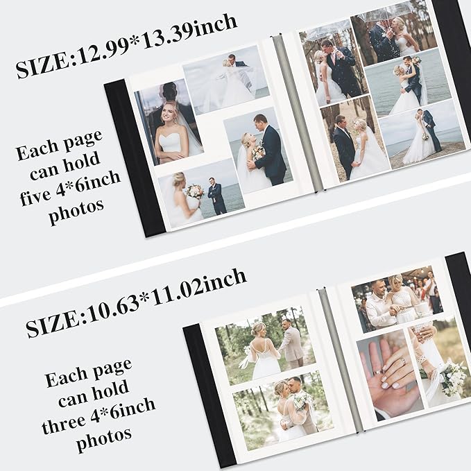 Self Adhesive Photo Album, Black Scrapbook Album with DIY 60 Blank Pages, Wedding Photo Album with A Metallic Pen for 4x6 5x7 2x3 Pictures,12.9"x13.4"