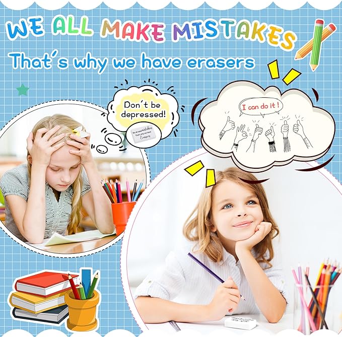 Nezyo 100 Pcs Inspirational Erasers Bulk for Kids Back to School Gifts Fun Erasers Motivational Reward Supplies for Classrooms Students Teachers Office Supplies(White)