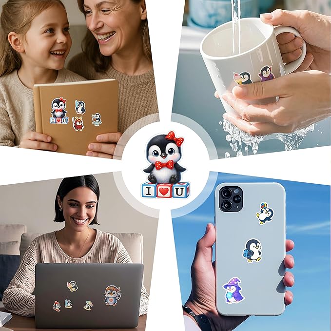 100 PCS Penguin Stickers Pack, Cute Chibi Cartoon Vinyl Waterproof Decals for Kids Teens Adults Girls Boys, Funny Animal Stickers for Laptop Water Bottle Scrapbook Wall Car Notebook Gift Xmas