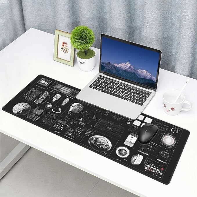 Machine Composition Mouse Pad 31.5 X 11.8 Inch Big Desk Rubber Base Stitched Edges Keyboard Pad XXL Mouse Mat for Home Game and Office