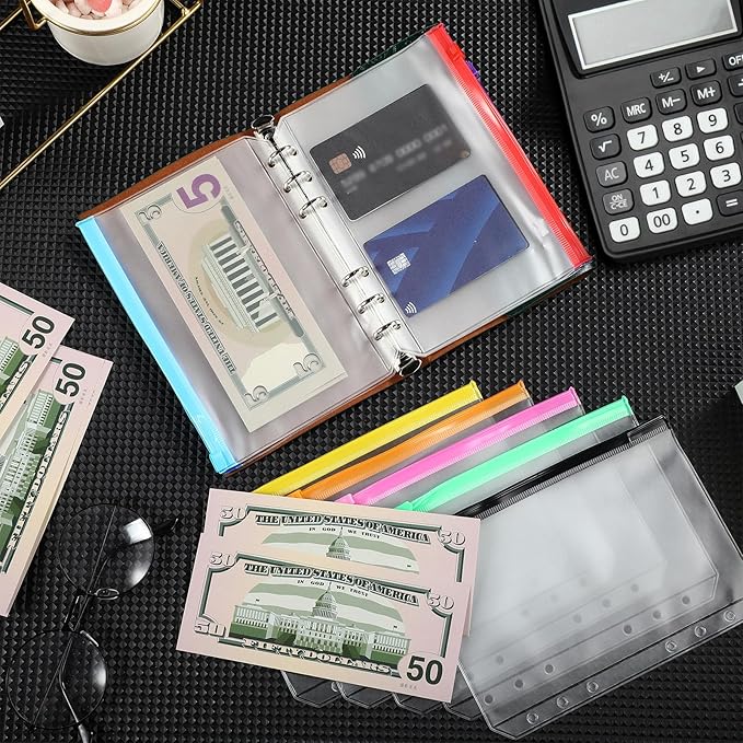 40 Pieces 6 Ring Binder Zipper Pouch, 6 Hole Binder Pockets with Zipper Bulk Binder Folders Plastic Binder Pouch Loose Leaf Bags Waterproof PVC Document Filing Bag(Colorful, B6)