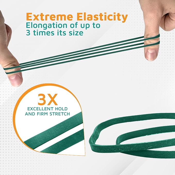 PlasticMill Forest Green Rubber Bands Size 33 (3 1/2" x 1/8") - #33 Colored Rubber Bands Office Supplies - Strong, Elastic Bands for Crafts, Balloon Garland, Cash, File Folders (500-Pack)