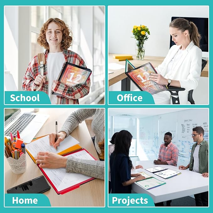 Binditek 12-Pocket Poly Project Organizer, Heavy-Duty Poly Cover, Clear Front Pocket, 6-Color Dividers with 1/3-Cut Tabs, Fixed Zipper Pouch, Letter-Size, Black