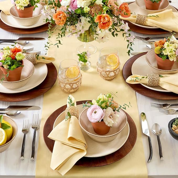 Solino Home Linen Table Runner 120 Inches Long - 100% Pure Linen Golden Straw Dining Table Runner 14 x 120 Inch for Fall, Autumn, Thanksgiving - Fete