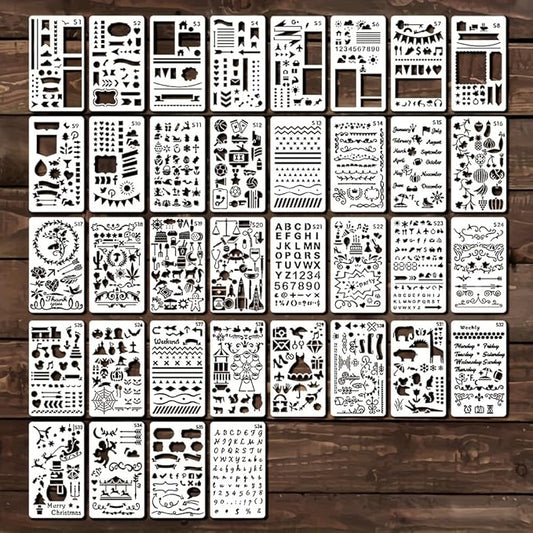 36 PCS Plastic Journal Stencils for Bullet Junk Journal Notebook Diary Drawing Scrapbook Journal Stencil Templates 4x7 Inch