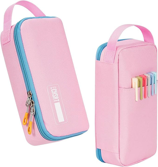 ECHSRT Big Pencil Case, Aesthetic Portable Zipper Pencil Bag with Hidden Pocket, Special Pouch for Men Women Adults, Stationery Organizer Pen Cases for Office Travel, Pink
