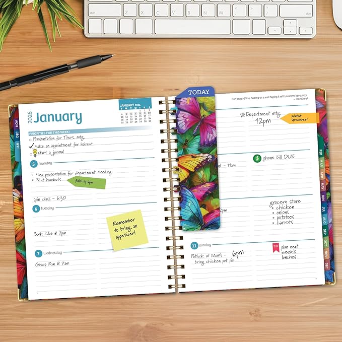HARDCOVER 2026 Planner, 8.5"x11": 14 Months (November 2025 - December 2026), Daily Weekly Monthly Planner, Yearly Agenda, Bookmark, Pocket Folder and Sticky Note Set (Colorful Butterflies)