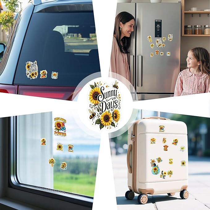 107 PCS Sunflower Stickers Pack, Floral Vinyl Waterproof Decals with Sunflowers Hummingbirds Butterflies, Gift for Kids Teens Adults Boys Girls Birthday Christmas Laptop Water Bottle Scrapbook