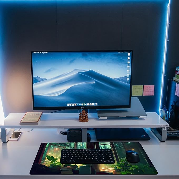 Desk Mat, Window View of Forest Desk Pad, Green Atmosphere Large Gaming Mouse Pad for Desk, 31.5"x15.7" Extended Big Computer Keyboard Mouse Pad with Non-Slip Base and Stitched Edge