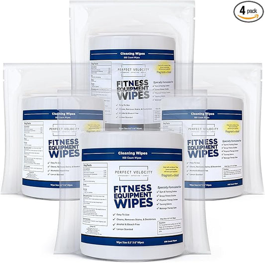 Fitness Gym Equipment Wipes - 4 Rolls of 800 Pre-Moistened Cleaning Refill Wet Wipes - For Upwards and Downwards Dispensers