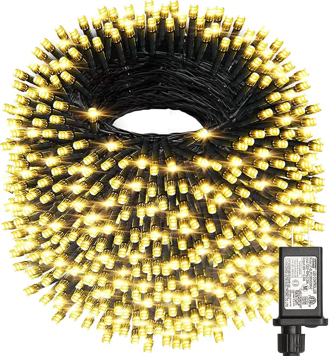Haili 1000 Led Christmas Lights, Plug in 8 Lighting Modes Waterproof, Outdoor Christmas Lights for Tree Yard Party Indoor Outside Decorations (393FT, Warm White)