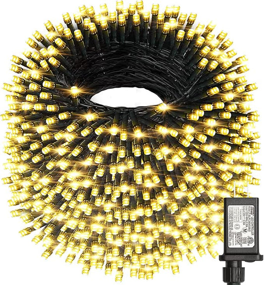 Haili 1000 Led Christmas Lights, Plug in 8 Lighting Modes Waterproof, Outdoor Christmas Lights for Tree Yard Party Indoor Outside Decorations (393FT, Warm White)