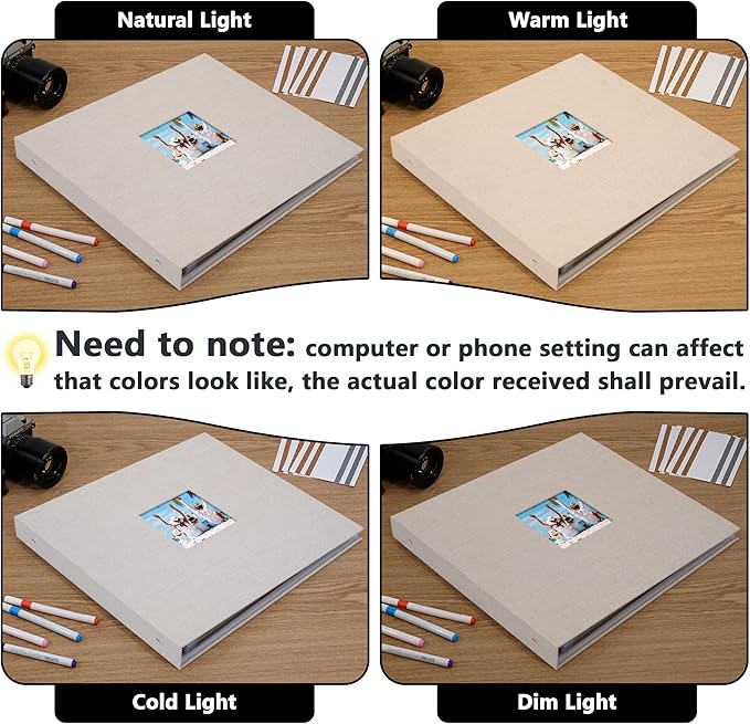 Vienrose Scrapbook Photo Album 12x12 Inch 3 Ring Binder, Linen Cover Large DIY Scrapbooks with 30 Sheets Plastic Sleeves 60 Pages Blank Khaki Inner Pages for Wedding Birthday Travel Baby Photos Beige