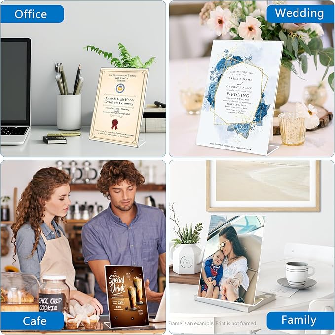 8 Pack Acrylic Sign Holder 8.5x11 inches, Plastic Clear Sign Holder with Vertical Slanted Back, Picture Photo Flyer Document Paper Frames Display Stand