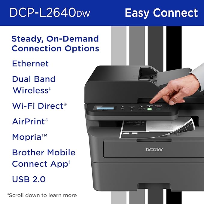 Brother DCP-L2640DW Wireless Compact Monochrome Multi-Function Laser Printer with Copy and Scan, Duplex, Black & White Output | Includes Refresh Subscription Trial(1), (Renewed Premium)