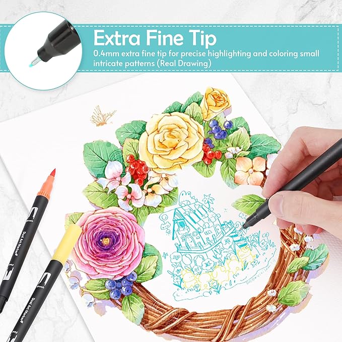 nauets 120 Colors Brush & Fine Dual Tip Watercolor Markers Set for Kids Adults Coloring Books No Bleeding Paint Pens For Drawing Note taking Planner Calligraphy Journaling Card Making Art Supplies