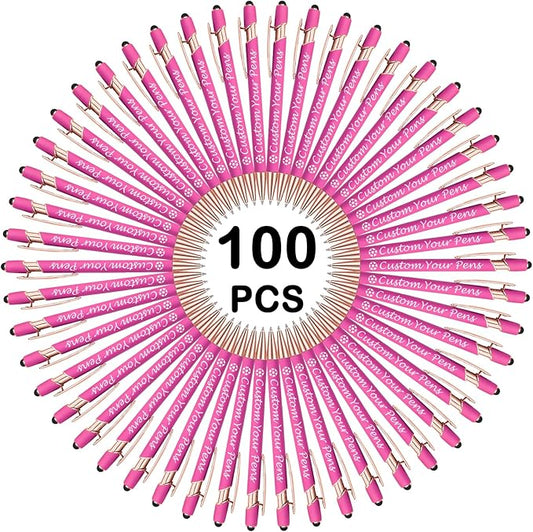 Amlion Personalized Custom Pens with Name Engraved Logo Text,100 Customized Writing Stylus Pen Promotional Item Gift for Men Women Office Business Wedding-Pink