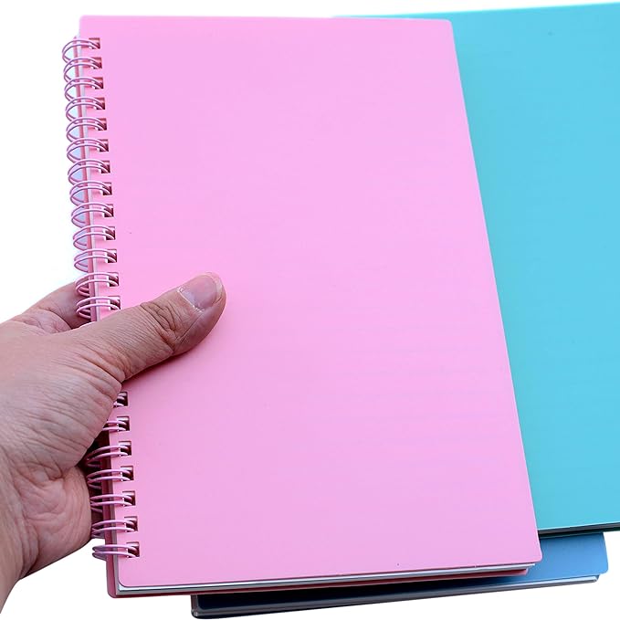 Yansanido Spiral Notebook, 3 Pcs A5 Thick Plastic Hardcover 8mm Ruled 3 Color 80 Sheets -160 Pages Journals for Study and Notes (Light Pink,Light Green,Light Blue, A5 5.7" x 8.3"-Ruled)