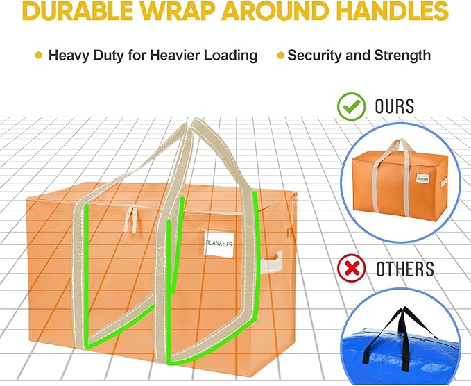 VENO 10 Pack Moving Bags, Heavy Duty, Moving Boxes Alternative, Packing Storage Supplies, Dorm Room Essentials with Zipper for Clothes, Extra Large Packaging Totes (Seasonal Autumn Orange, 10 Pack)