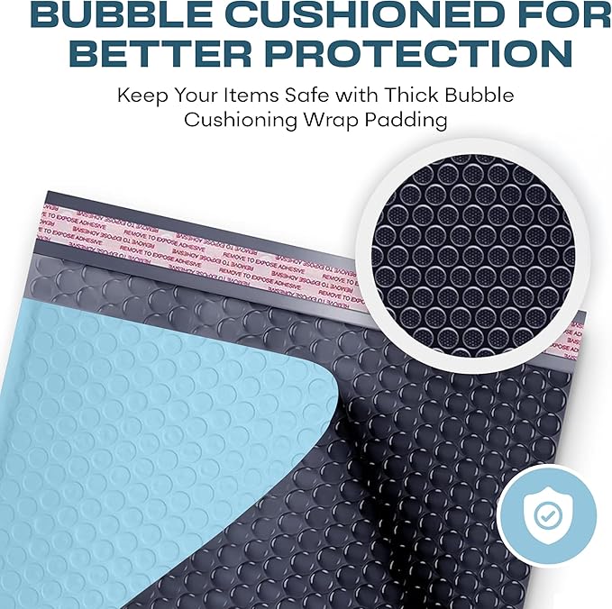 Light Blue Extra Large Poly Bubble Mailers 14.25x20 inch #7 | Self Seal Large Padded Envelopes | Air Cushioned Bubble Mailer | Usable Size 14.25x19 Lightweight Mailing Shipping Bags| 100 Pack Bulk