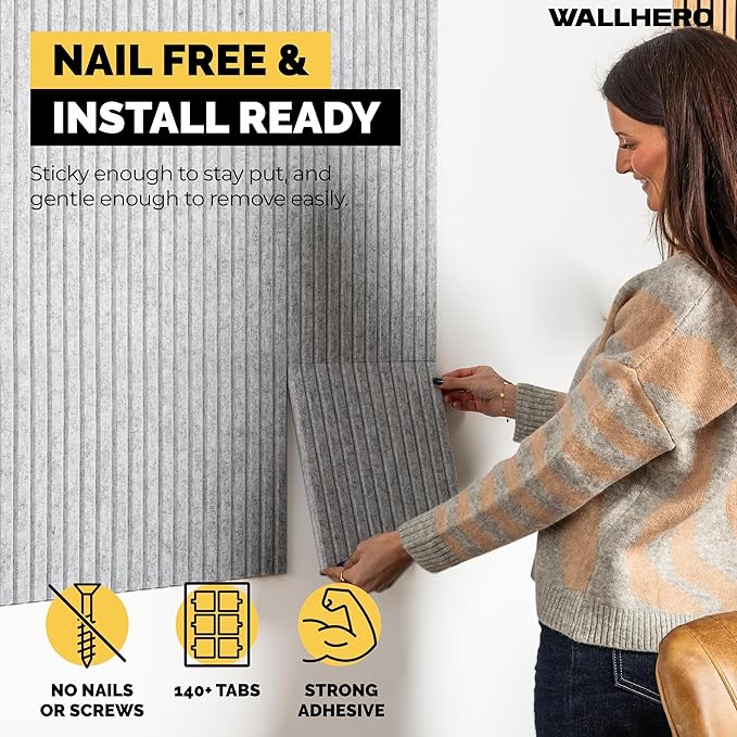 Office Cork Board, 59"x36" | 15 Pack | Felt Tiles for Wall, Tac Board, Large Felt Board, Wall Protector for Dart Board, (Gray Marble Slats)