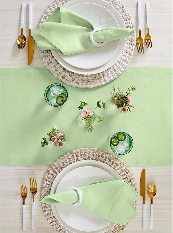 Solino Home Linen Table Runner 72 Inches Long - 100% Pure Linen Pastel Green Table Runner 14 x 72 Inch - Fete