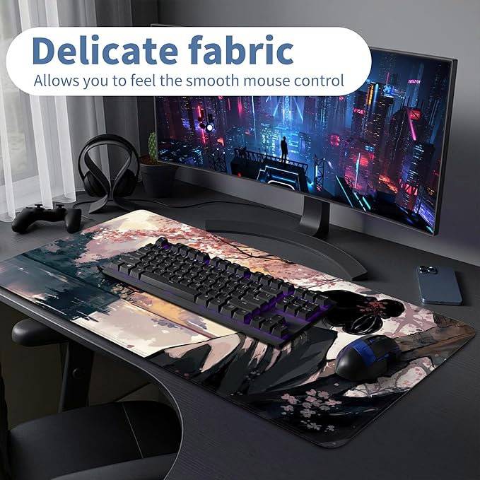 Cherry Blossom Gaming Mouse Pad Large Desk Mat Extended Keyboard Mouse Pad Pink Mousepad with Non-Slip Base and Stitched Edge Gaming Mouse Mat Desk Pad 31.5 X 15.7 in Mouse Pads for Desk Home Office