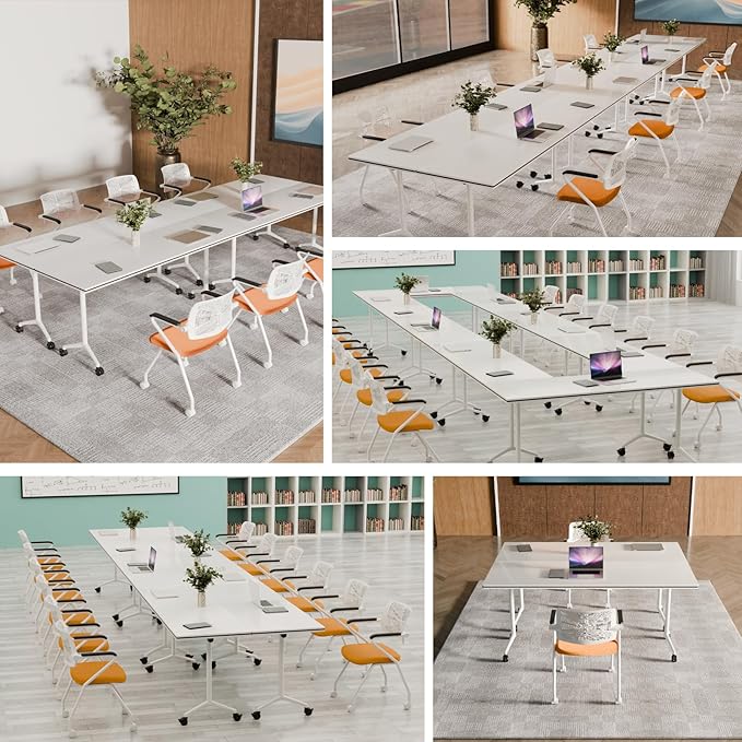 Conference Table, Folding Conference Tables for 2-20 People, Modern Conference Room Table with Wheels, Super Sturdy Large Rectangle Mobile Meeting Seminar Tables for Office (4PCS 70.8in)